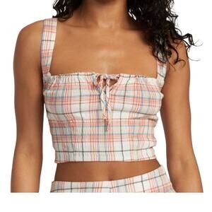 RVCA Bella Multicolor Plaid Lace-Up Cropped Tank Top Women's Size Large NWT